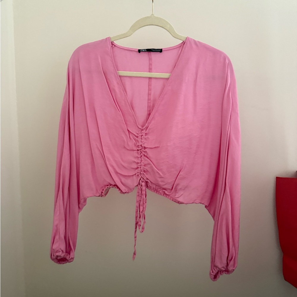 Zara Elegant Pink Ruched Blouse